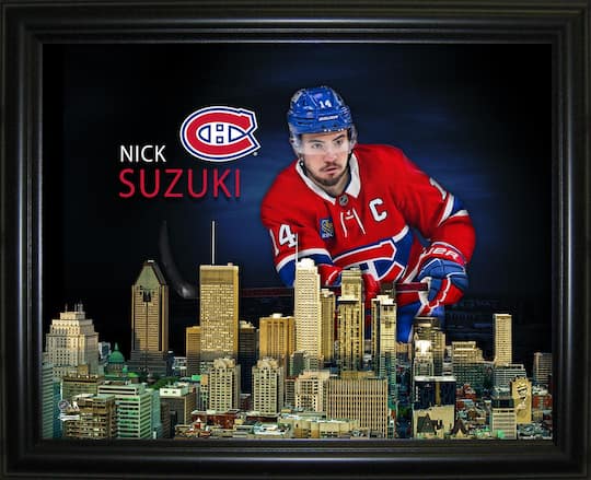 Nick Suzuki 16" x 20" Framed Skyline Print Montreal Canadiens 20" x 16"